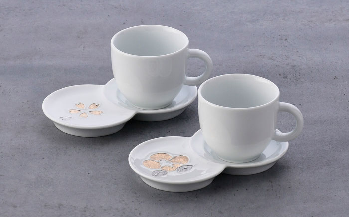 【波佐見焼】ペア茶碗・デミタスカップ・小皿 ゴールド プラチナ 桜 椿【陶もと/不二商店】 [NB133]