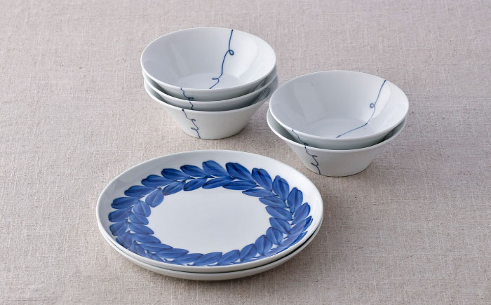 【波佐見焼】プレート・小鉢 ホワイトブルー シンプル【舘山堂/光和陶器】 [NB138]