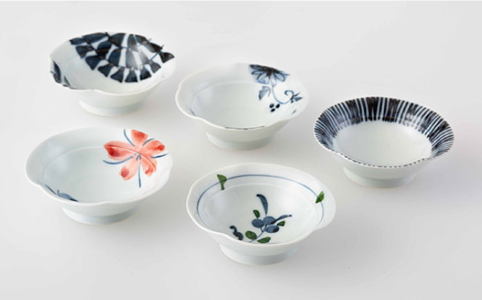 【波佐見焼】古染絵変り なぶり小付揃 小鉢 5点セット 【西海陶器】1 20602 [OA246]