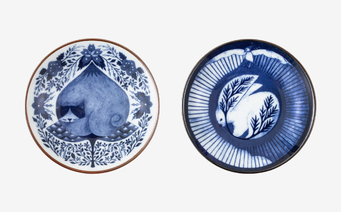 【波佐見焼】福田利之 豆皿(四文字熟語モチーフ）4点セット【西海陶器】 [OA528]