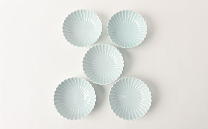 【波佐見焼】菊彫 青白釉 取鉢 (大) ボウル 5個セット【福田陶器店】 [PA215]
