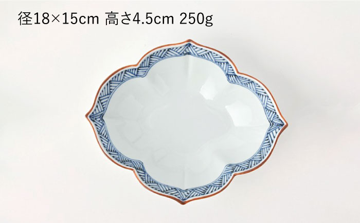 【波佐見焼】鉢 5枚セット 網代（あじろ）紋 花型木甲鉢 手描き【福田陶器店】 [PA241]