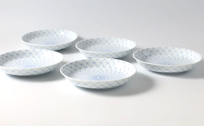 【波佐見焼】網絵（あみえ）13cmプレート 和皿 網模様  5枚セット 食器 皿【福田陶器店】 [PA323]