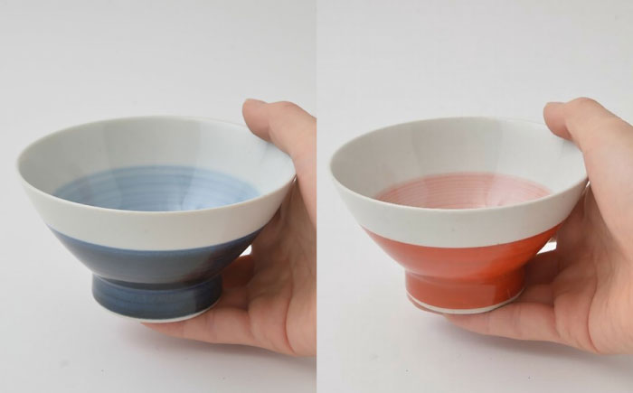 【波佐見焼】大人気！ くらわんか碗 半青・半赤・青丸・赤丸 4点セット お茶碗【福田陶器店】 [PA424]