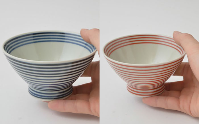 【波佐見焼】大人気！ くらわんか碗  太駒青・太駒赤・藍駒・赤駒 4点セット お茶碗【福田陶器店】 [PA425]