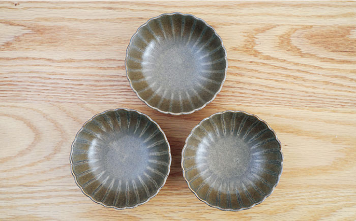 【波佐見焼】花しのぎ 丸小付 小鉢 （栗） 3点セット【団陶器】 [PB100]