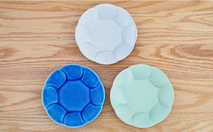 【波佐見焼】はなはな プレート 小 （ブルー・グレー・グリーン） 3点セット【団陶器】 [PB117]