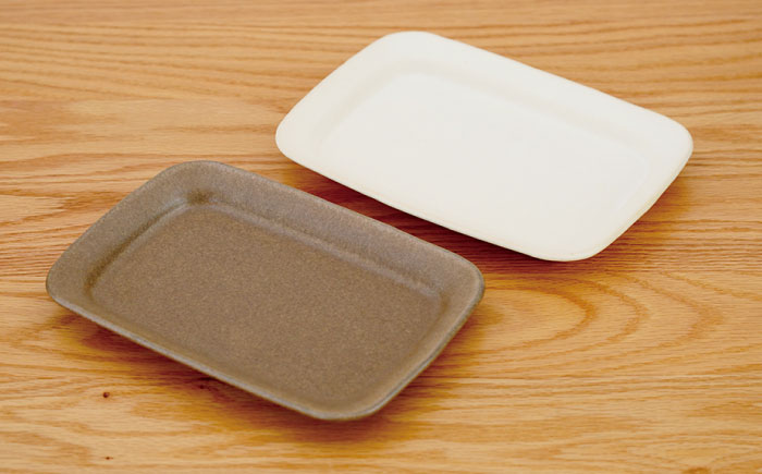 【波佐見焼】マット釉 ペア長角皿(ホワイト・ブラウン) 食器 プレート【団陶器】 [PB122]