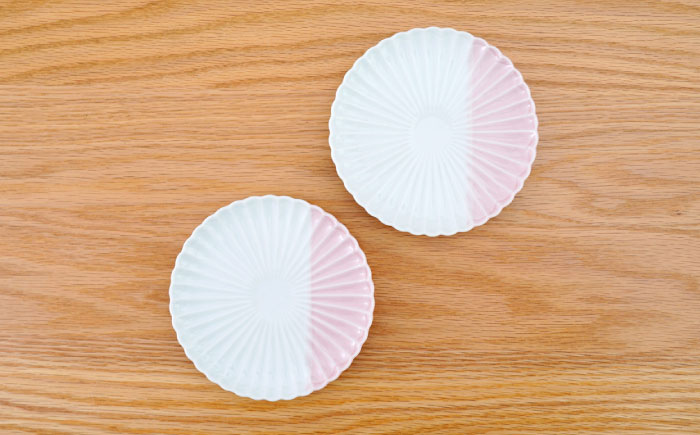 【波佐見焼】花しのぎ 取皿 ハーフカラー ピンク 2枚セット【団陶器】 [PB195]