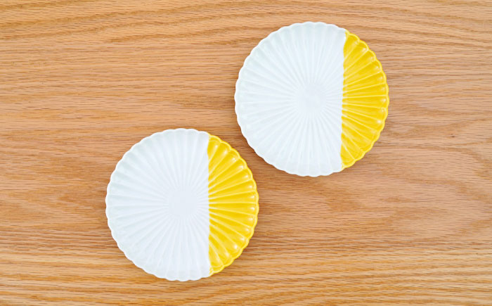 【波佐見焼】花しのぎ 取皿 ハーフカラー イエロー 2枚セット【団陶器】 [PB197]