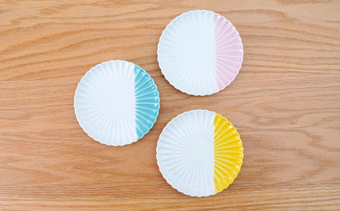 【波佐見焼】花しのぎ 取皿 ハーフカラー 3色セット【団陶器】 [PB198]