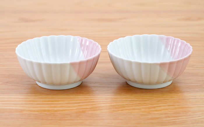 【波佐見焼】花しのぎ 小鉢 ハーフカラー ピンク 2点セット【団陶器】 [PB203]