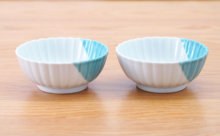 【波佐見焼】花しのぎ 小鉢 ハーフカラー ミント2点セット【団陶器】 [PB204]