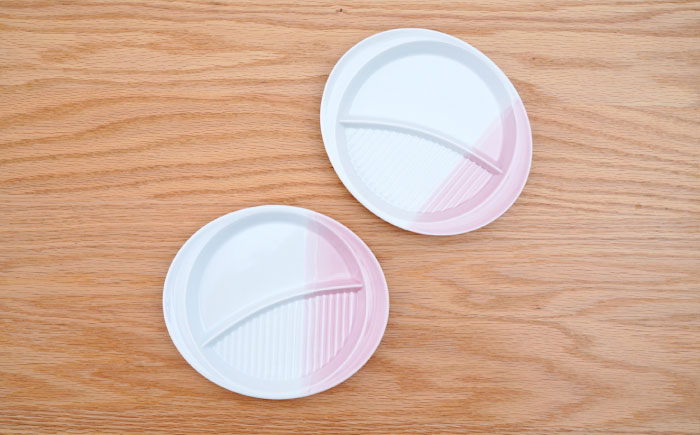 【波佐見焼】仕切り皿 ハーフカラー ピンク 2個セット【団陶器】 [PB210]