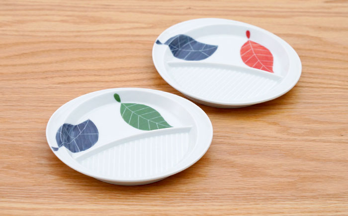 【波佐見焼】仕切り皿 リーフ 2色セット【団陶器】 [PB229]