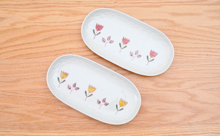 【波佐見焼】軽々楕円皿 チューリップ 2色セット【団陶器】 [PB231]