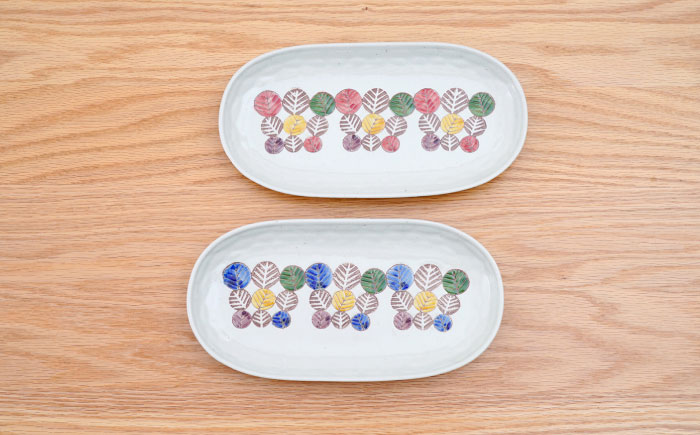 【波佐見焼】軽々楕円皿 葉っぱ 2色セット【団陶器】 [PB232]