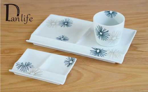 【波佐見焼】アクセント 仕切り プレート (大・小)・カップ セット【団陶器】 [PB32]