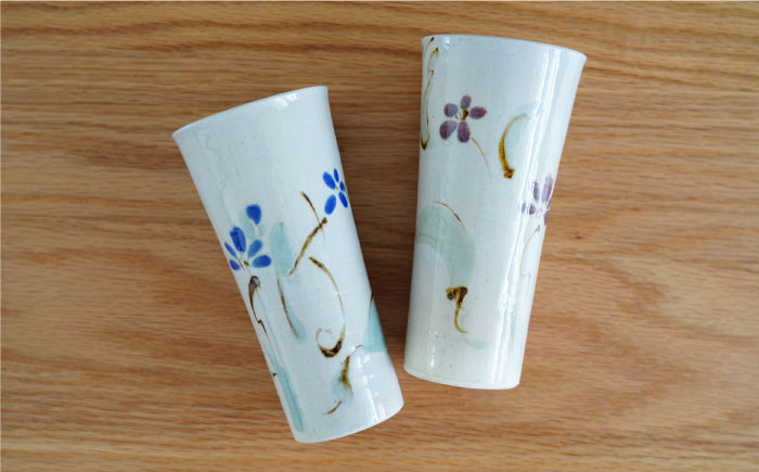 【波佐見焼】京小花 ビアカップ ペア【団陶器】 [PB62]