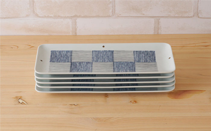 【波佐見焼】千段格子 長角皿 プレート 5枚セット【陶もと】 [PE15]