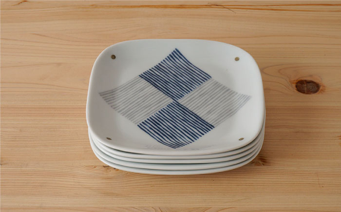 【波佐見焼】千段格子 フリートレイ (小) 角皿 小皿  5枚セット【陶もと】 [PE16]