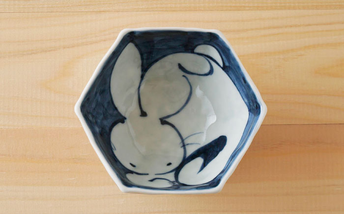 【波佐見焼】赤絵うさぎ 六角小鉢（六角茶付）3個セット 食器 皿【陶もと】 [PE34]