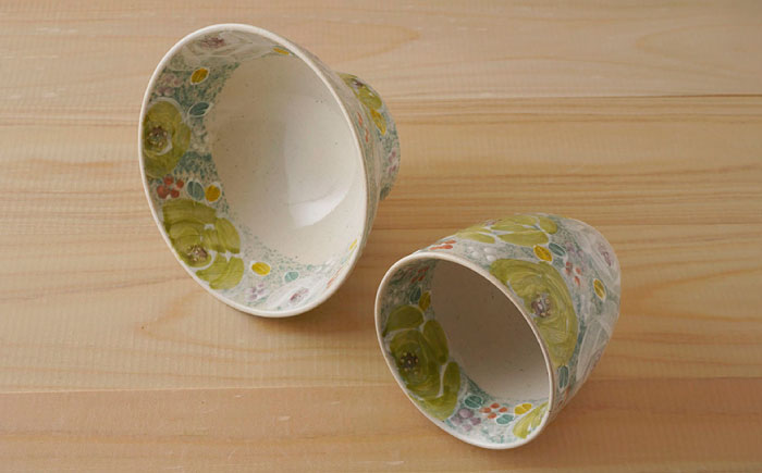 【波佐見焼】花やか 茶碗・コップ（緑）セット 食器【陶もと】 [PE40]