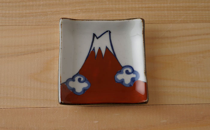 【波佐見焼】富岳 角小皿（青・赤）各2枚 4点セット 食器【陶もと】 [PE42]