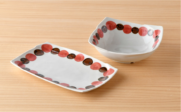 【波佐見焼】SABIドット Red 角鉢・長 角皿 セット ボウル プレート  食器 【トーエー】 [QC51]