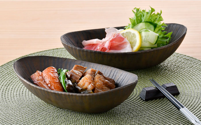 【波佐見焼】十草ゴールド 舟型鉢 ボウル ペアセット【三栄陶器】 [QD02]