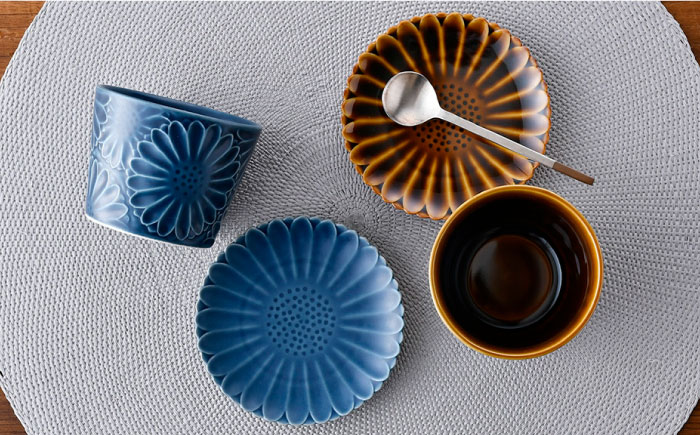 【波佐見焼】マリーゴールド ミニカップ＆プレート S アメ釉・デニム ペアセット【三栄陶器】 [QD04]