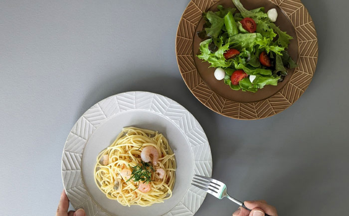 【波佐見焼】YABANE 24cmリムプレート ペアセット モカブラウン＆グレージュ【永峰製磁 eiho】 [RA80]