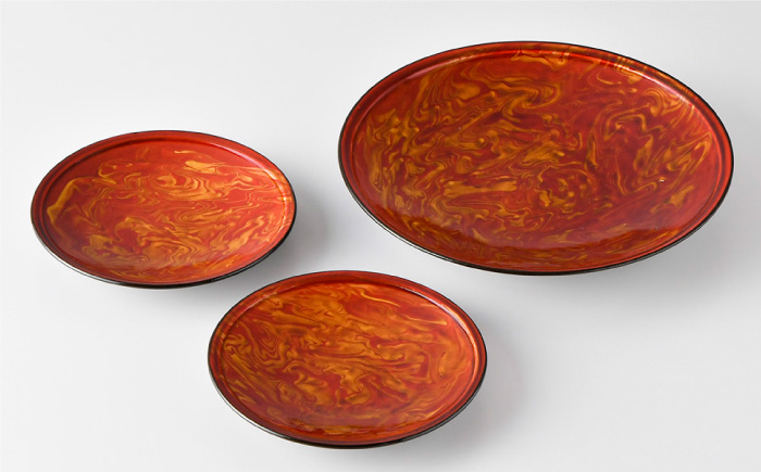 【波佐見焼】深皿 レッドマーブル 25.5cm 1枚・17cm 2枚セット 取り皿 小皿 大皿 【舘山堂】 [RC22]