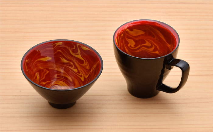 【波佐見焼】レッドマーブル マグカップ2個 飯碗2個セット 茶碗 丼 スープマグ 【舘山堂】 [RC23]