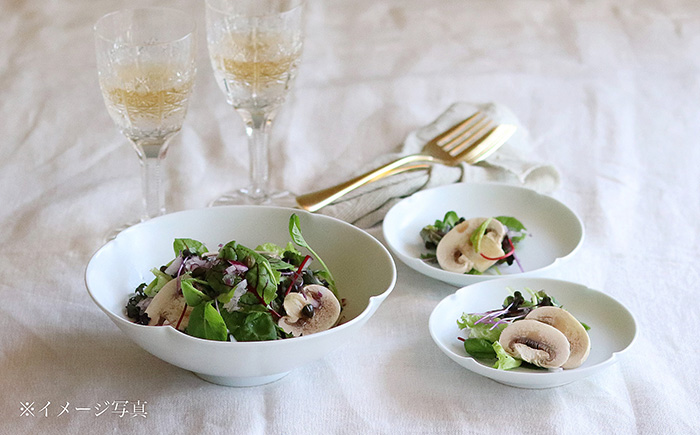【波佐見焼】お花の盛り鉢と 小皿 のセット 白磁 取り皿 食器 大皿 【アトリエビスク】 [RD17]