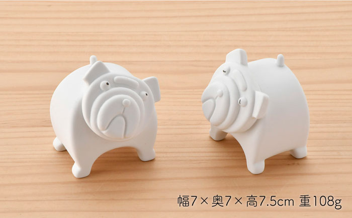【波佐見焼】 置物 ・ブルドッグ（ペア）（無釉・つや無し） インテリア 陶器 雑貨 【アトリエやま】 [RE09]