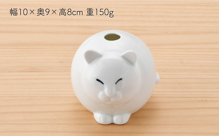 【波佐見焼】 一輪挿し ・ねこ（白釉・つや有り） インテリア 陶器 雑貨 【アトリエやま】 [RE13]