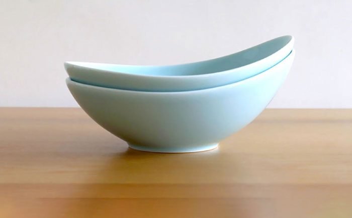 【白山陶器】【グッドデザイン賞受賞】CARVEボール（L） 青白釉 2枚セット [TA130]