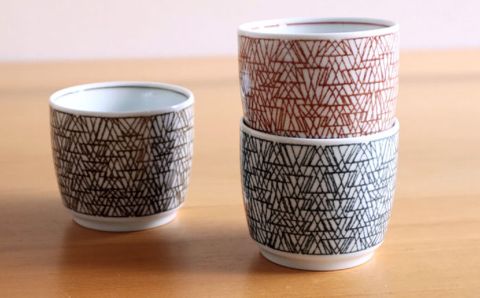 【白山陶器】【グラフ】湯のみ猪口 3色セット【波佐見焼】 [TA169]