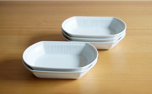 【白山陶器】【美しいレリーフ模様】よしず彫 煮付鉢 5ピース 白磁 食器 小鉢 【波佐見焼】 [TA77]