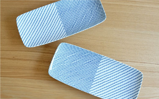 【白山陶器】【重ね縞】長焼皿 2枚セット 角皿 長皿 【波佐見焼】[TA94]