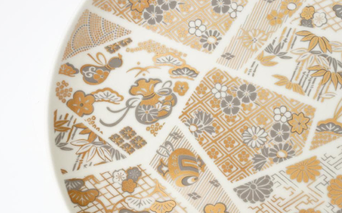 【波佐見焼】金菊花菱 7号皿（化粧箱入り）1点【FOURGRACE】 [UG19]