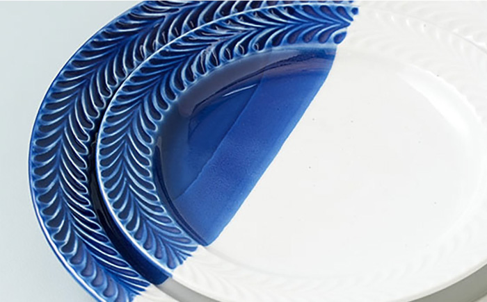 【波佐見焼】ローズマリー ハーフカラー（ブルー/ホワイト）大皿・中皿 2点セット 食器【陶芸ゆたか】 [VA119]