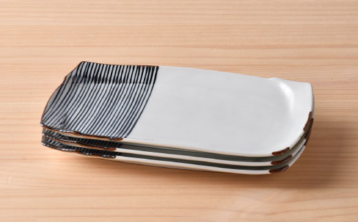 【波佐見焼】ハ－フラインシリ－ズ 長角皿3枚セット プレート 食器 角皿 【まるしん】 [WD04]