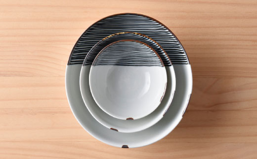 【波佐見焼】ハ－フラインシリ－ズ マルチ ボ－ル 大・中・小 3点セット 小皿 カレー皿 食器 食器 皿 【まるしん】 [WD07]