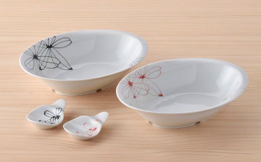 【波佐見焼】パキラシリーズ オーバルボール・カトラリーレスト 4点セット 箸置き カレー皿 食器【まるしん】 [WD15]