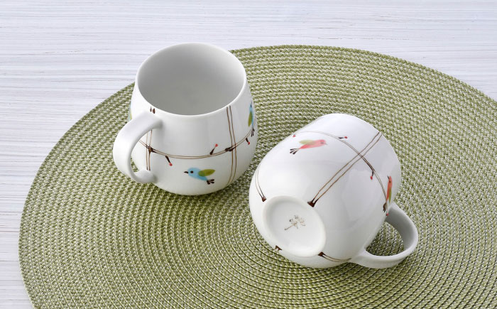 【波佐見焼】ことりの森 マグカップ ペアセット【まるしん】 [WD41]