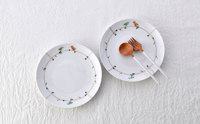 【波佐見焼】ことりの森 21cm プレート 2枚セット【まるしん】 [WD42]