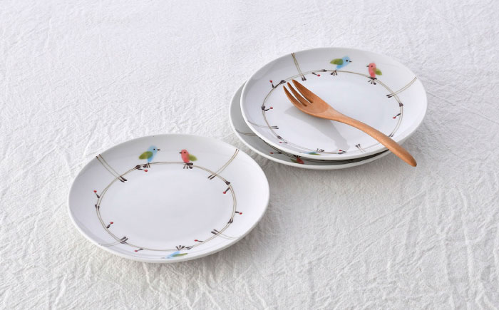 【波佐見焼】ことりの森 15cmプレート 3枚セット【まるしん】 [WD43]