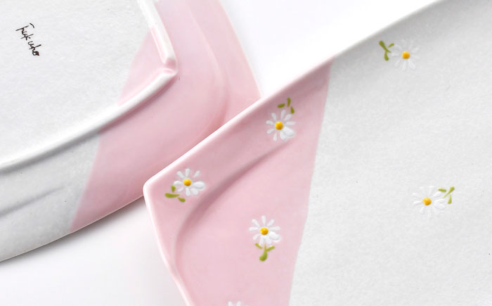 【波佐見焼】ホワイトデイジー プレートセット ブルー・ピンク 長角・正角 計4点【まるしん】 [WD53]